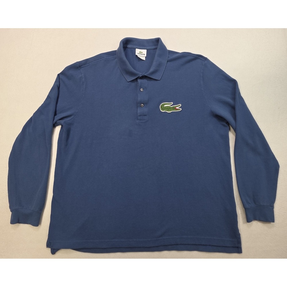 Lacoste L1312 Polo Shirt Mens 3XLsz 8 Blue Long Sleeve Classic Fit Cotton Pique